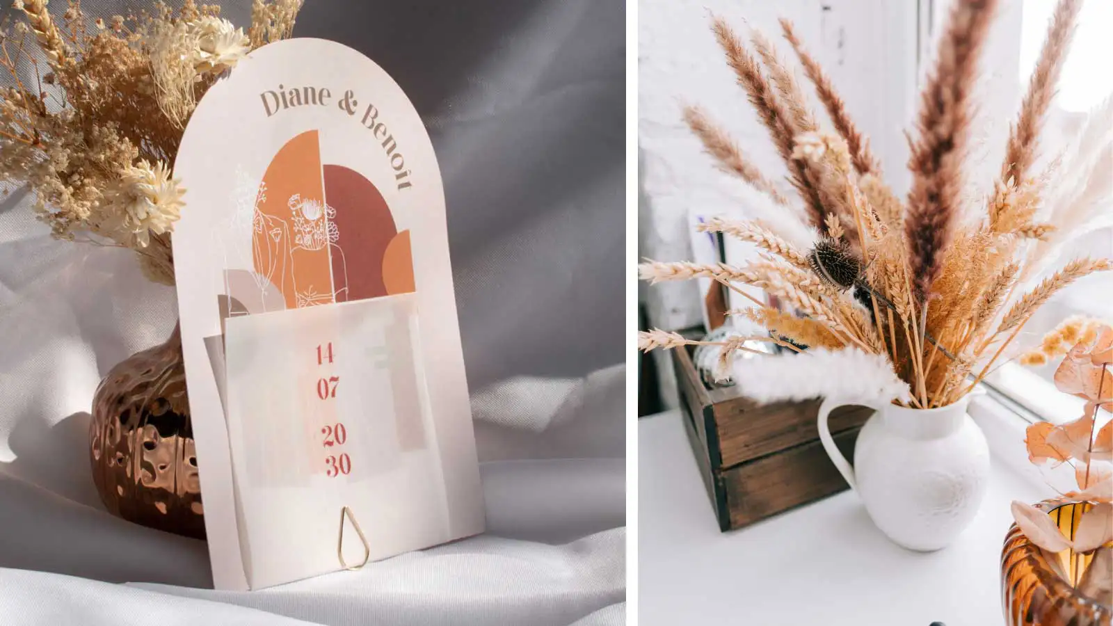 Faire-part de mariage terracotta pampa